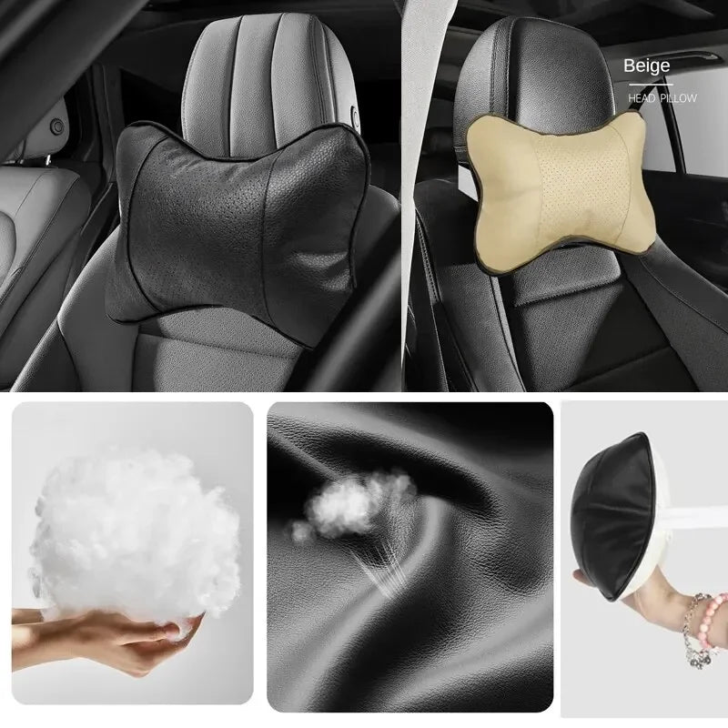 Car Neck Pillows Both Side Pu Leather 1Pcs Pack Headrest for Head Pain Relief Filled Fiber Universal Car Pillow