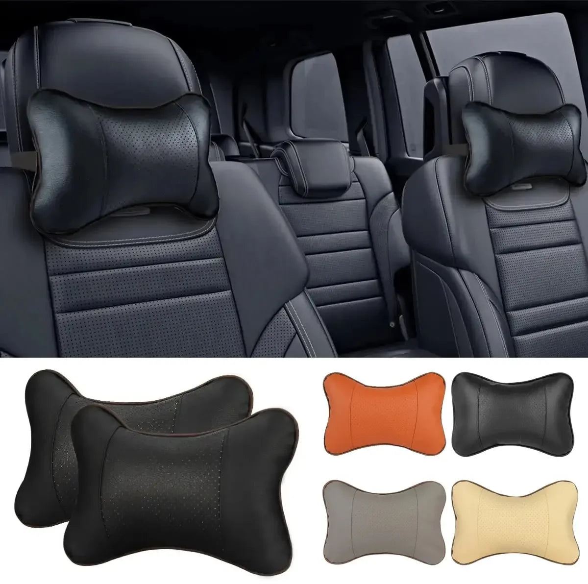 Car Neck Pillows Both Side Pu Leather 1Pcs Pack Headrest for Head Pain Relief Filled Fiber Universal Car Pillow